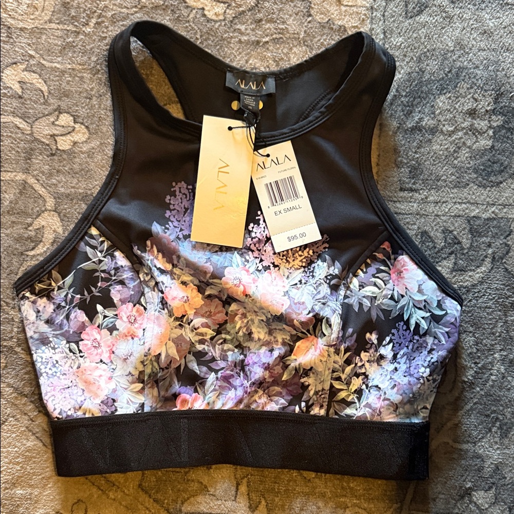 Alala Women's Floral Sports Bra - Black and Lavender